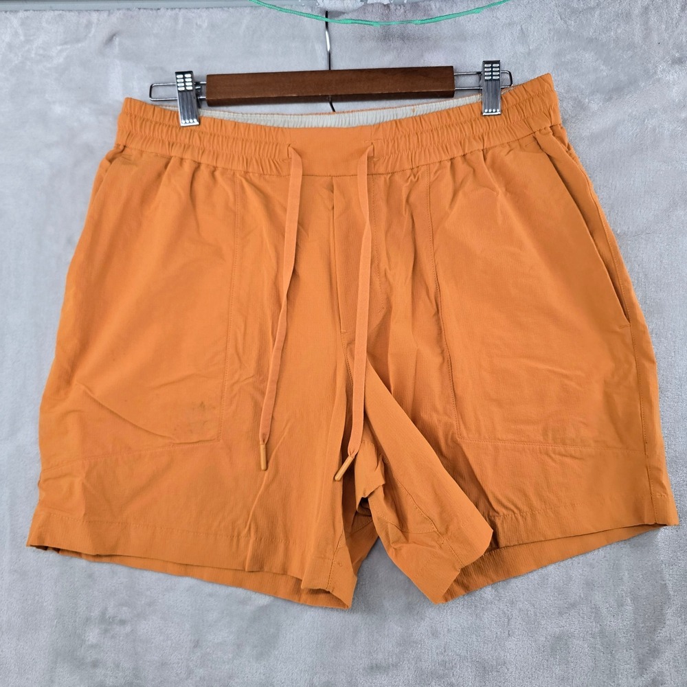 Lululemon Bowline Shorts Men Large Orange Elastic Waist Drawstring 5 Inch Inseam